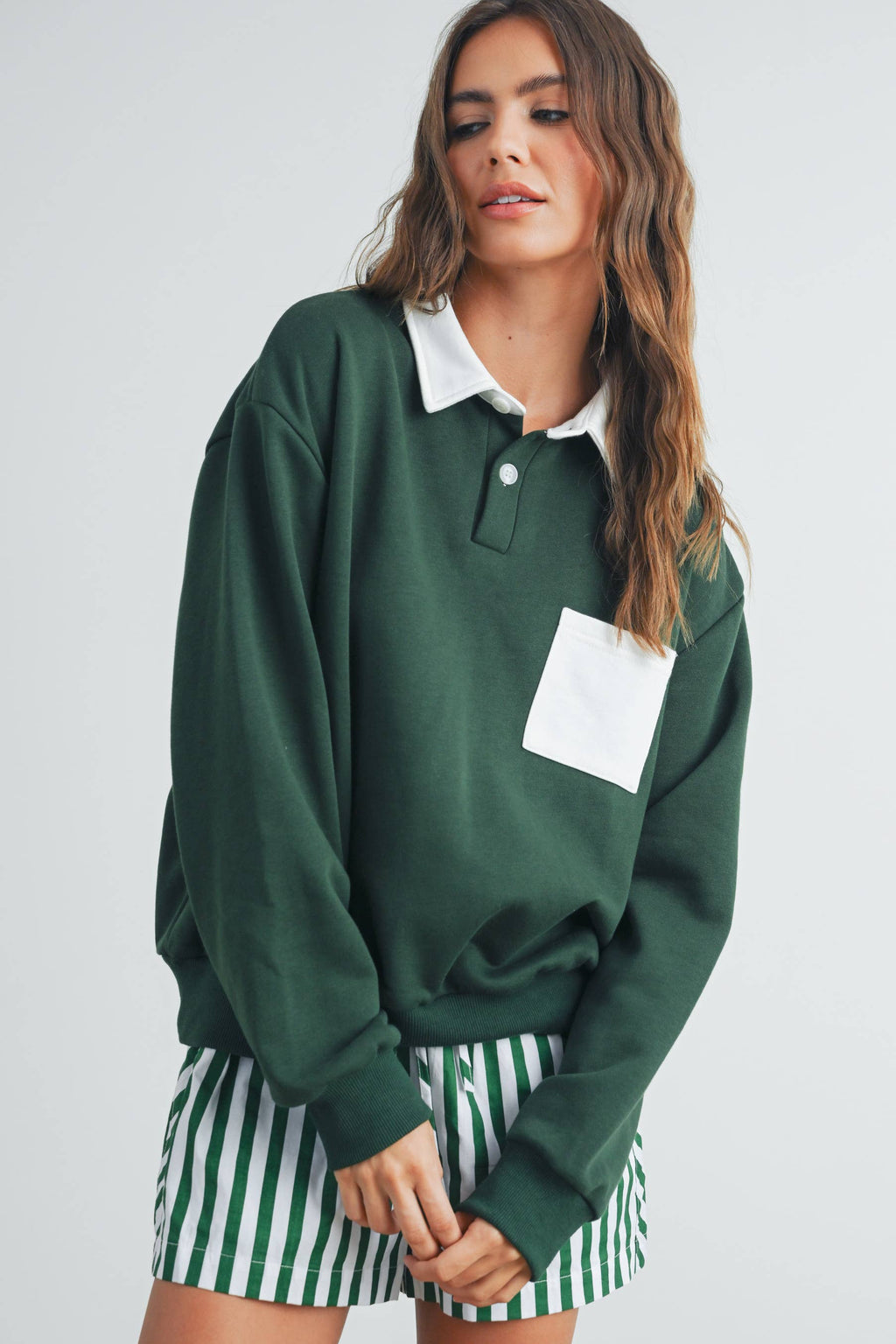 Two-Toned Polo Collar Sweatshirt - BMT7525