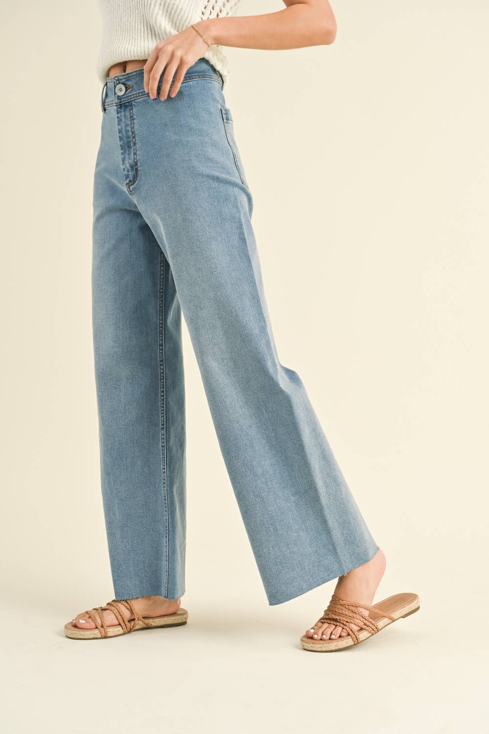 MMP623   STRAIGHT WIDE LEG DENIM PANTS