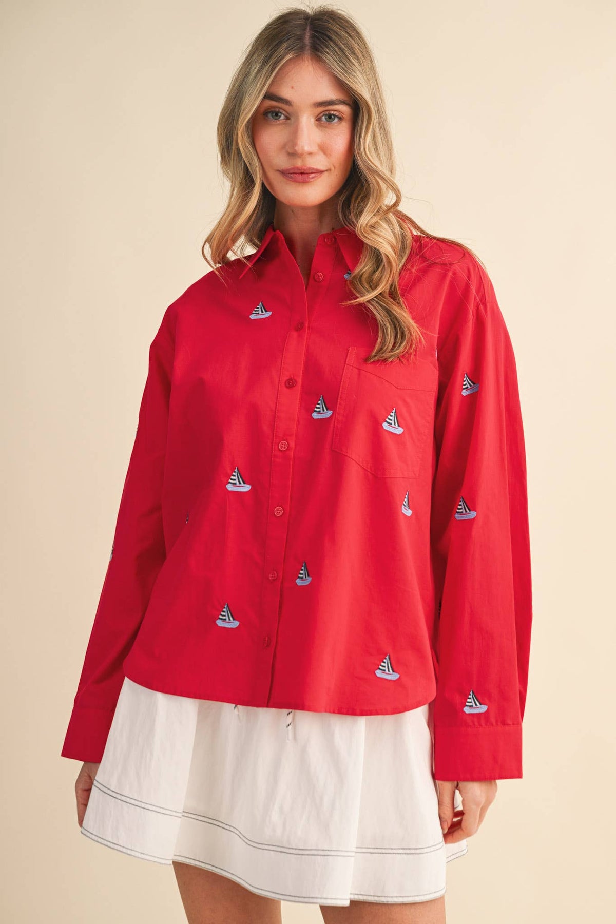 SAILBOAT EMBROIDERY BUTTON DOWN SHIRT MTP4688