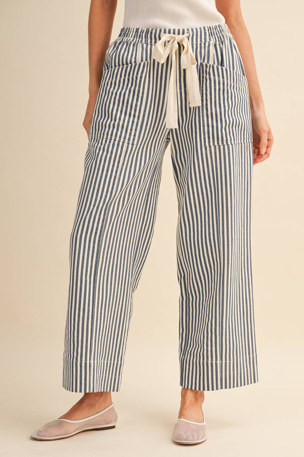 STRIPED WIDE LEG DRAWSTRING PANTS MP5090