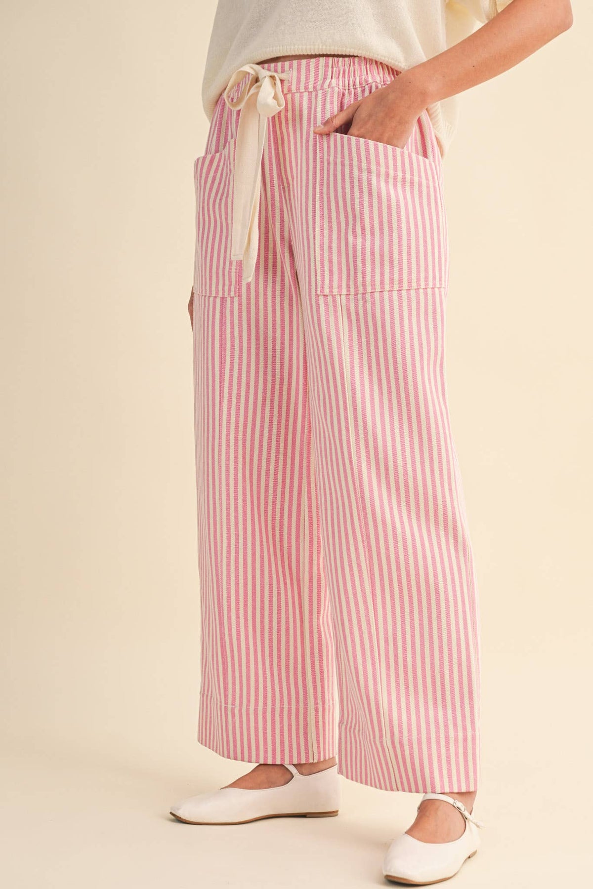 STRIPED WIDE LEG DRAWSTRING PANTS MP5090