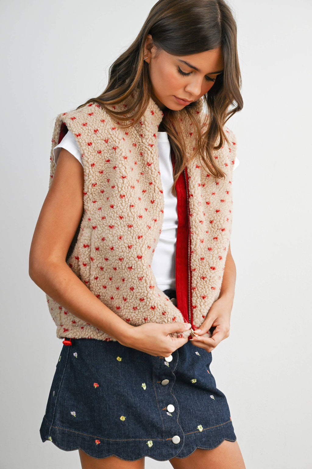 Floral Fleece Sleeveless Vest - BMJ7849