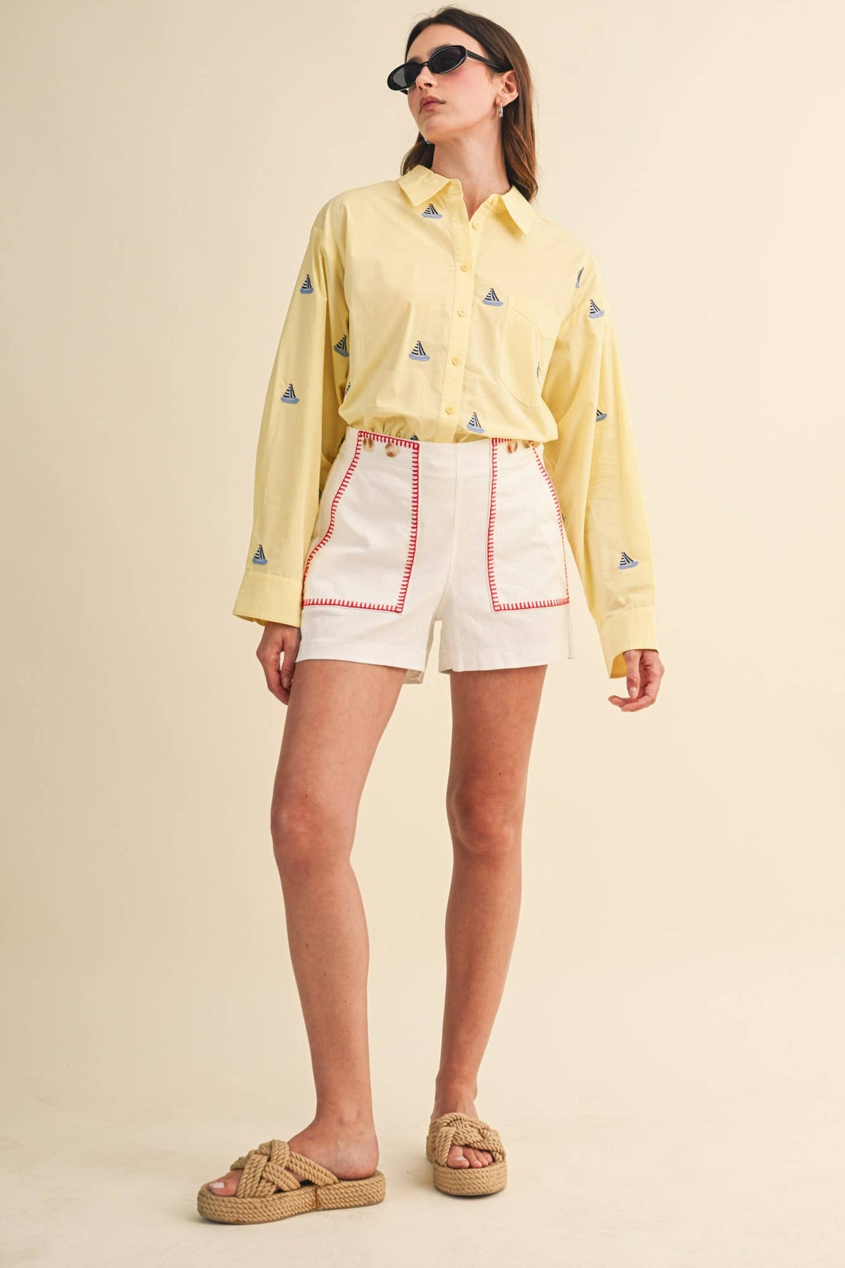 SAILBOAT EMBROIDERY BUTTON DOWN SHIRT MTP4688