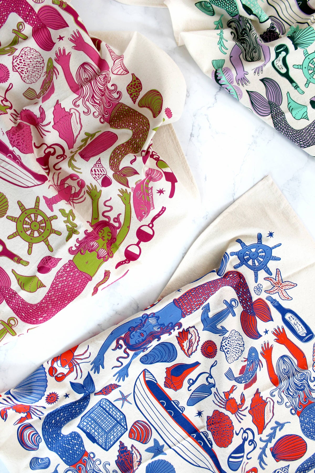 Mermaid Fantasy Screen Printed Tea Towel