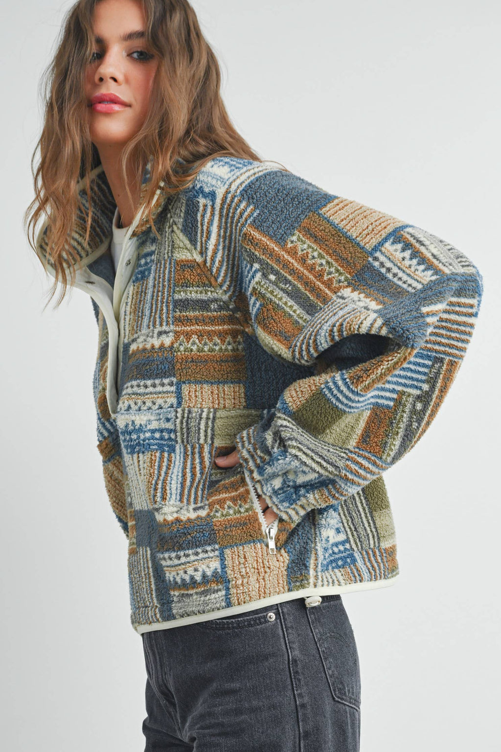Patchwork Print Multicolor Sweatshirt - BMT7495