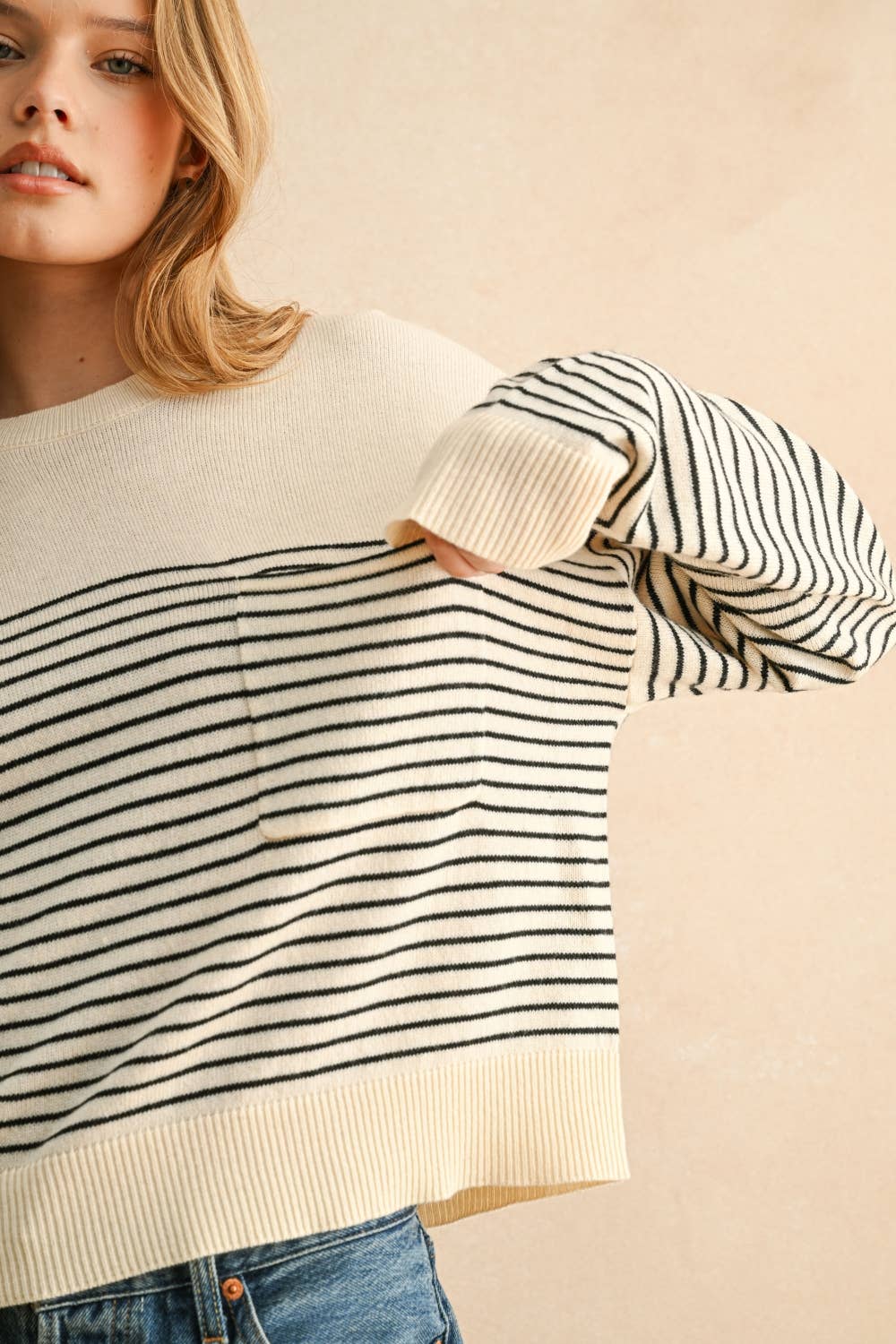 T5113   STRIPE PATTERN SWEATER KNITTED TOP