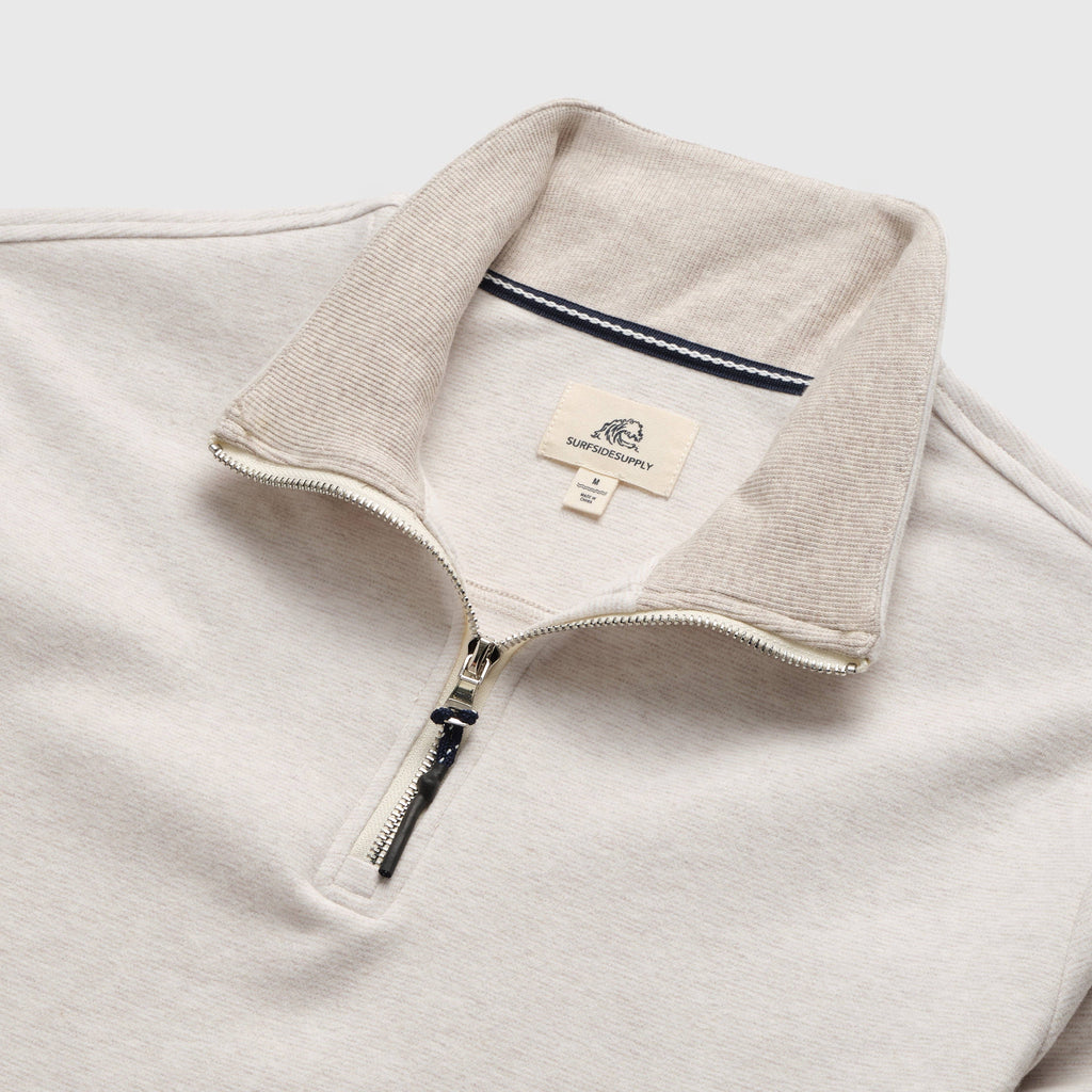 Bobby Stripe Fleece Quarter Zip - Taupe Heather