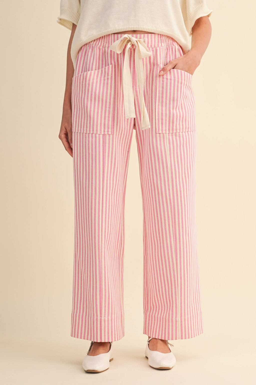 STRIPED WIDE LEG DRAWSTRING PANTS MP5090