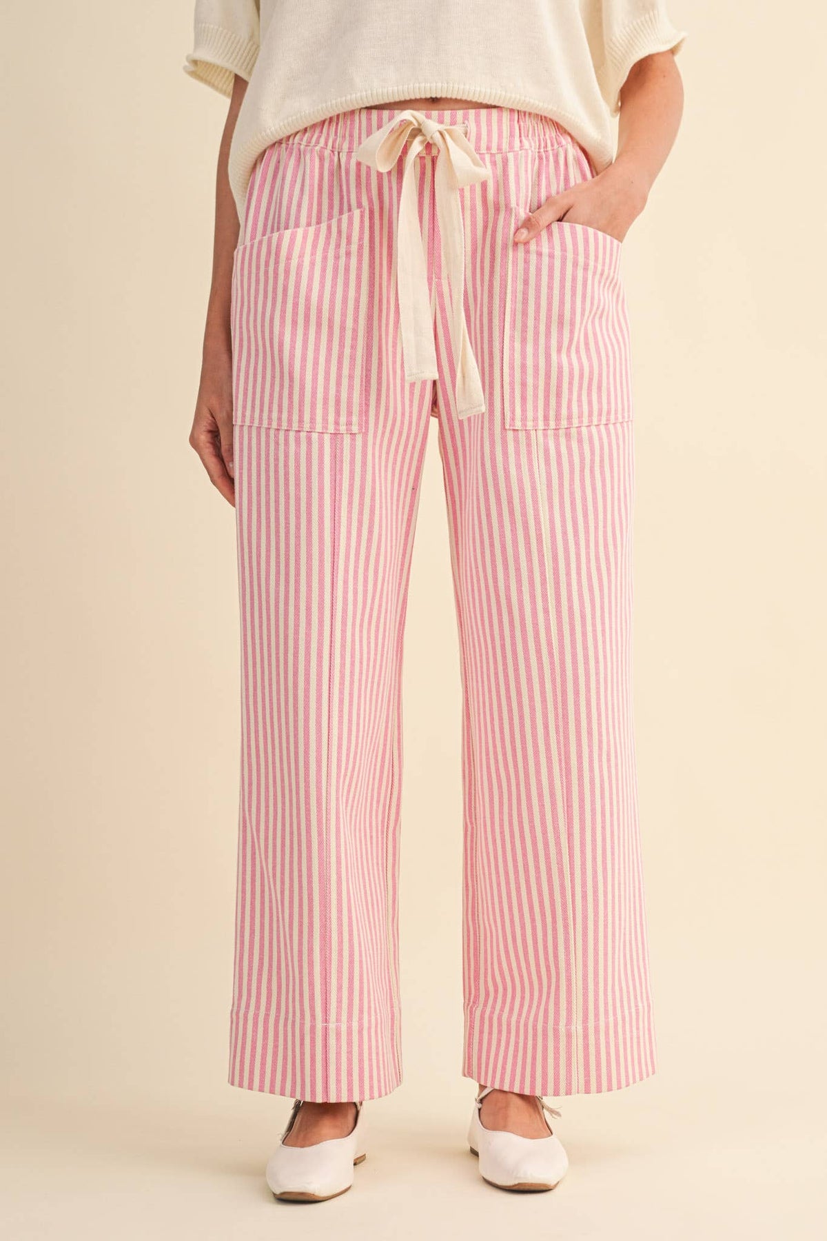 STRIPED WIDE LEG DRAWSTRING PANTS MP5090