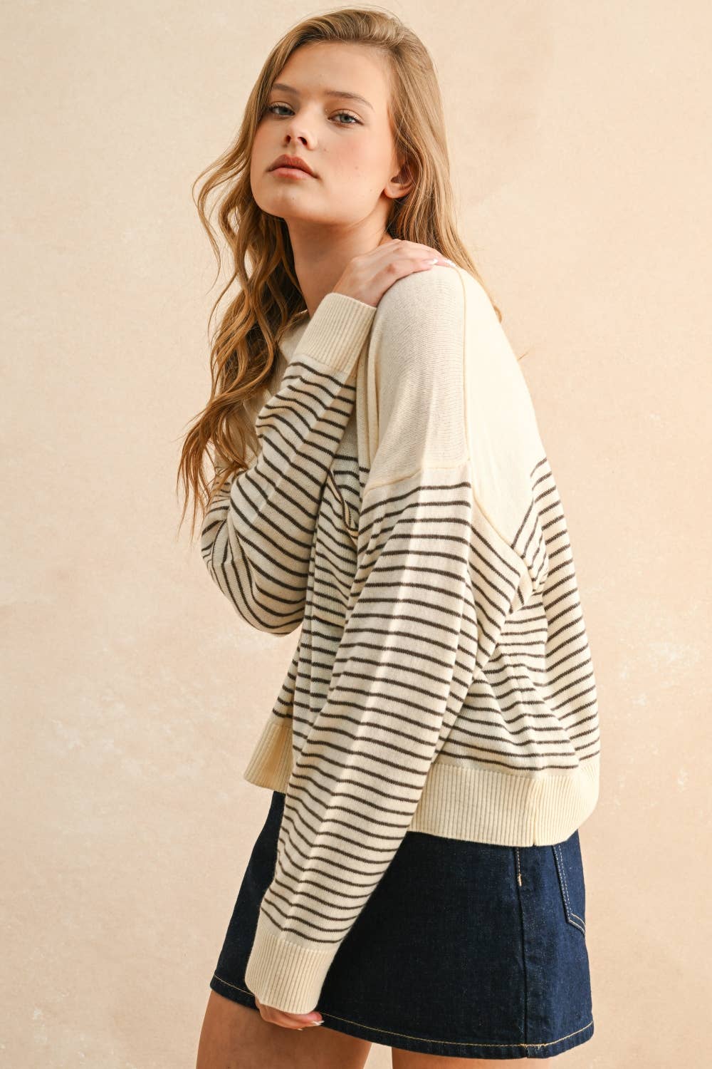 T5113   STRIPE PATTERN SWEATER KNITTED TOP
