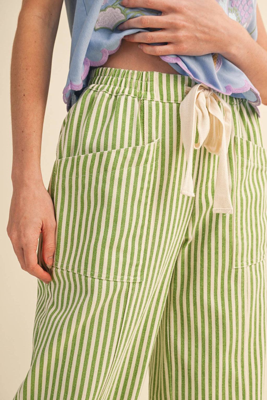 STRIPED WIDE LEG DRAWSTRING PANTS MP5090