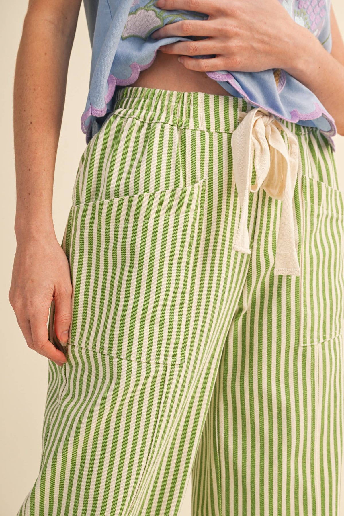 STRIPED WIDE LEG DRAWSTRING PANTS MP5090