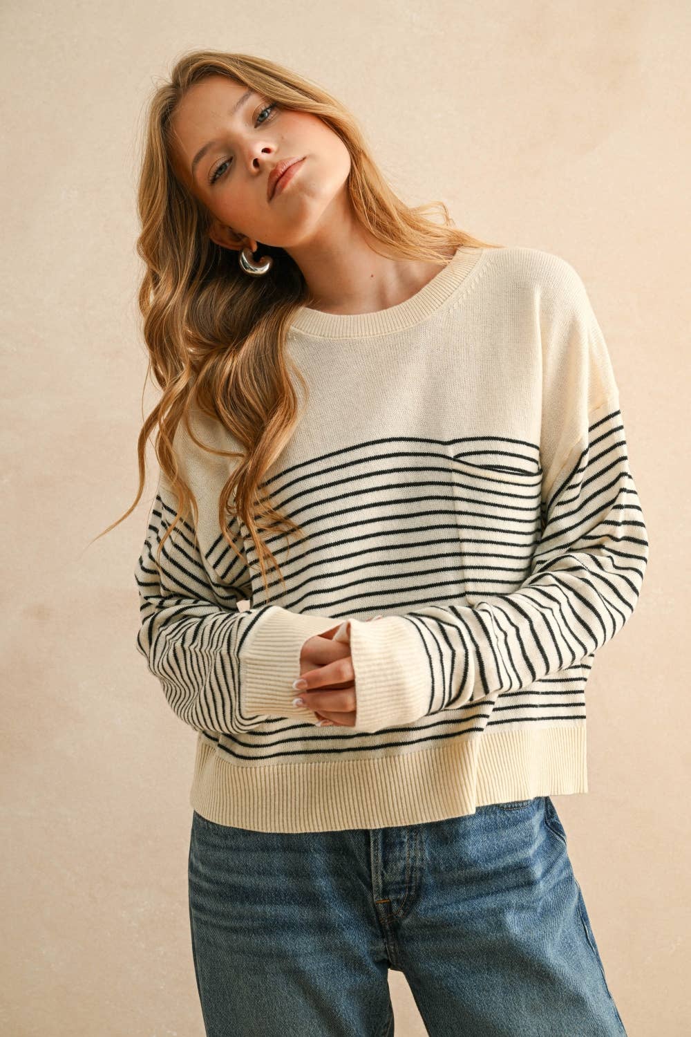 T5113   STRIPE PATTERN SWEATER KNITTED TOP