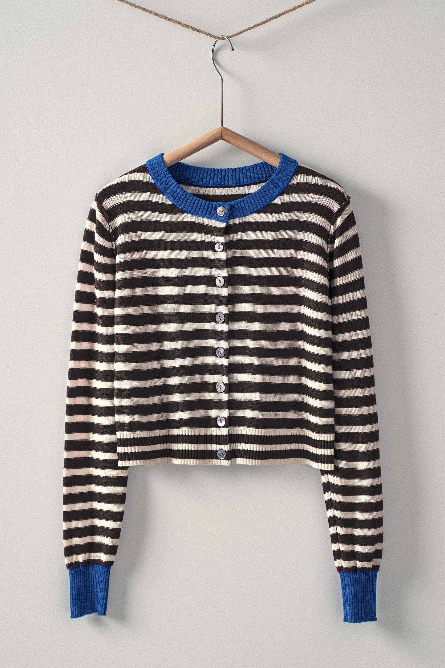 Striped Knit Cropped Button-Up Cardigan