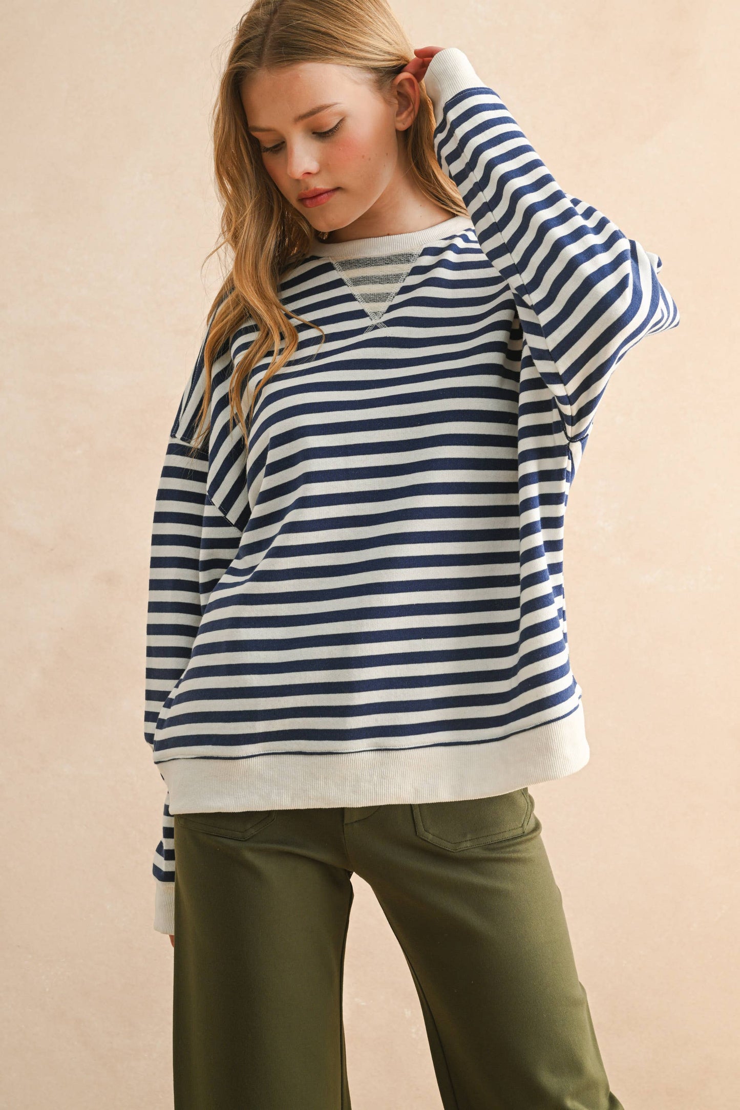 T4247   STRIPED KNITTED LONG SLEEVE PULLOVER