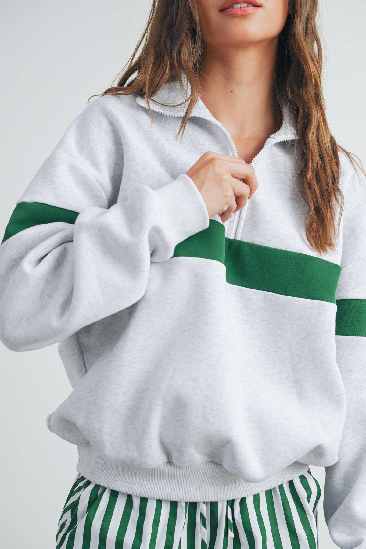 Two-Toned Half Zip Collar Sweatshirt - BMT7535