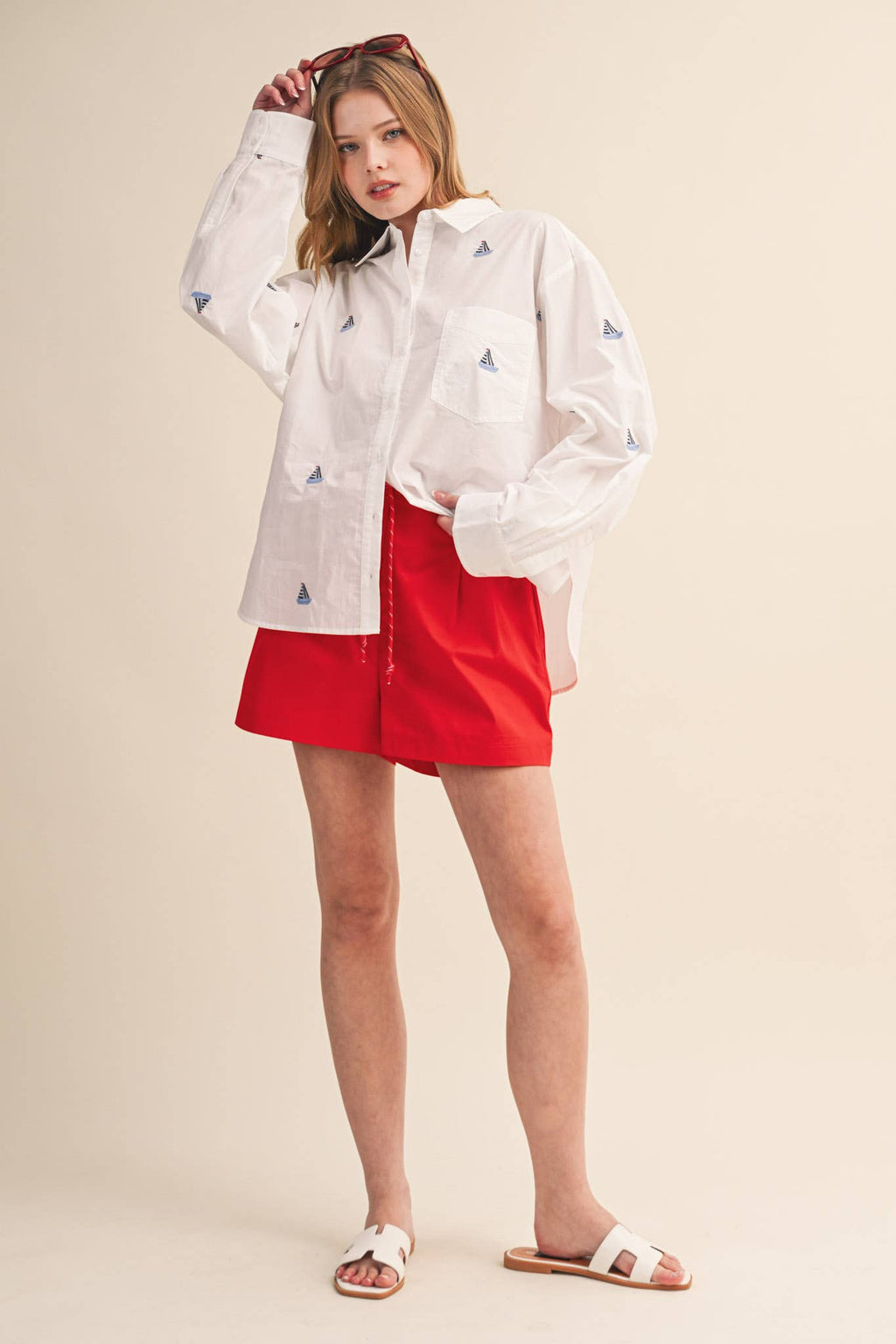 SAILBOAT EMBROIDERY BUTTON DOWN SHIRT MTP4688