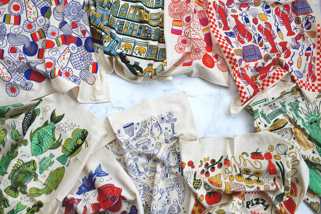 Go Fish Screen Printed Tea Towel