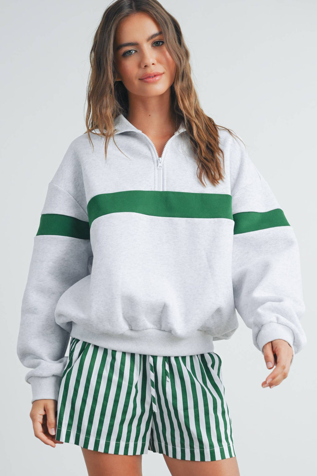 Two-Toned Half Zip Collar Sweatshirt - BMT7535