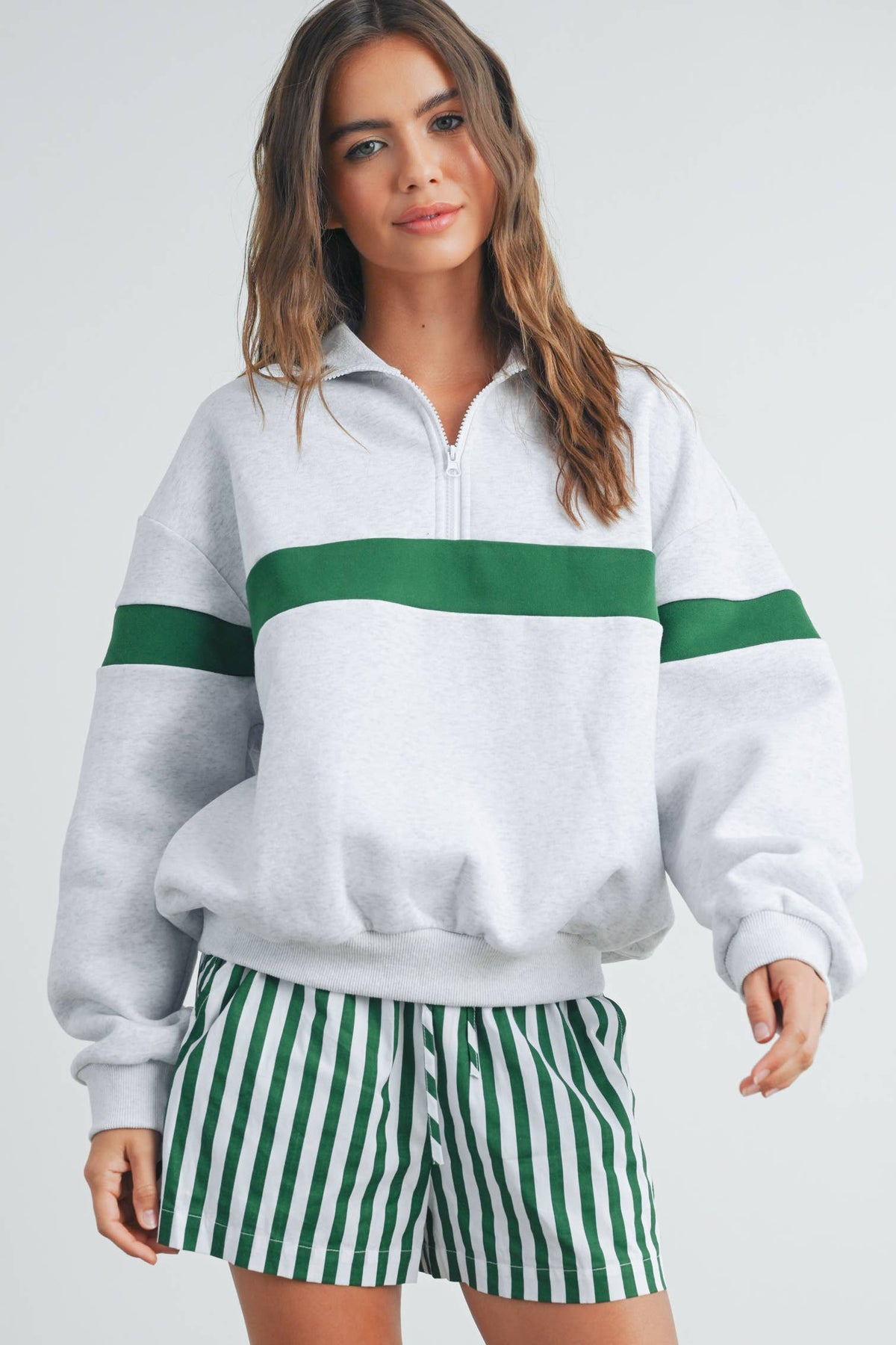 Two-Toned Half Zip Collar Sweatshirt - BMT7535