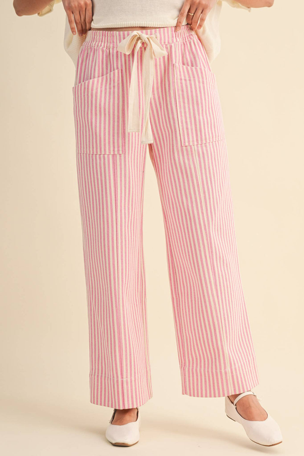 STRIPED WIDE LEG DRAWSTRING PANTS MP5090