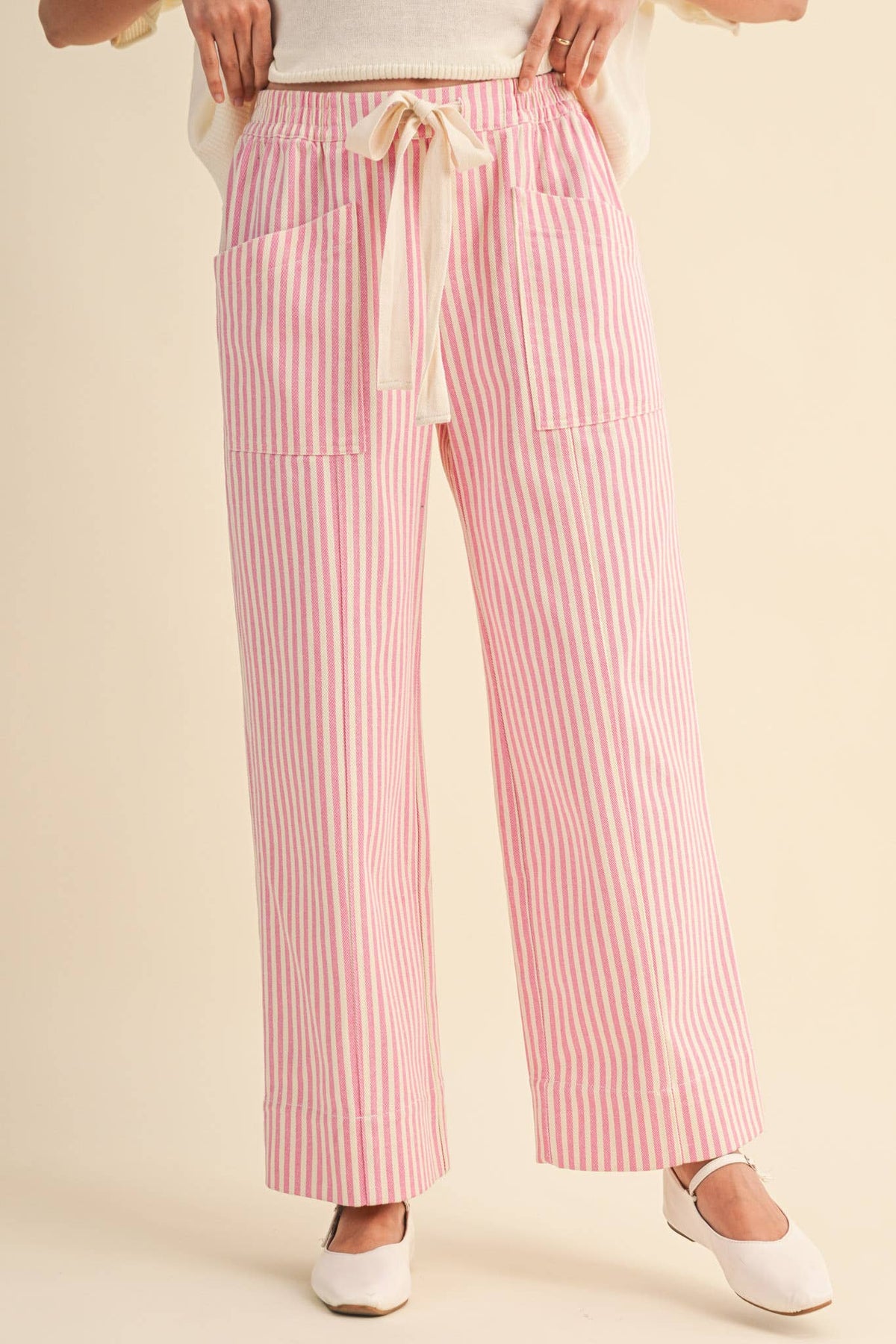 STRIPED WIDE LEG DRAWSTRING PANTS MP5090