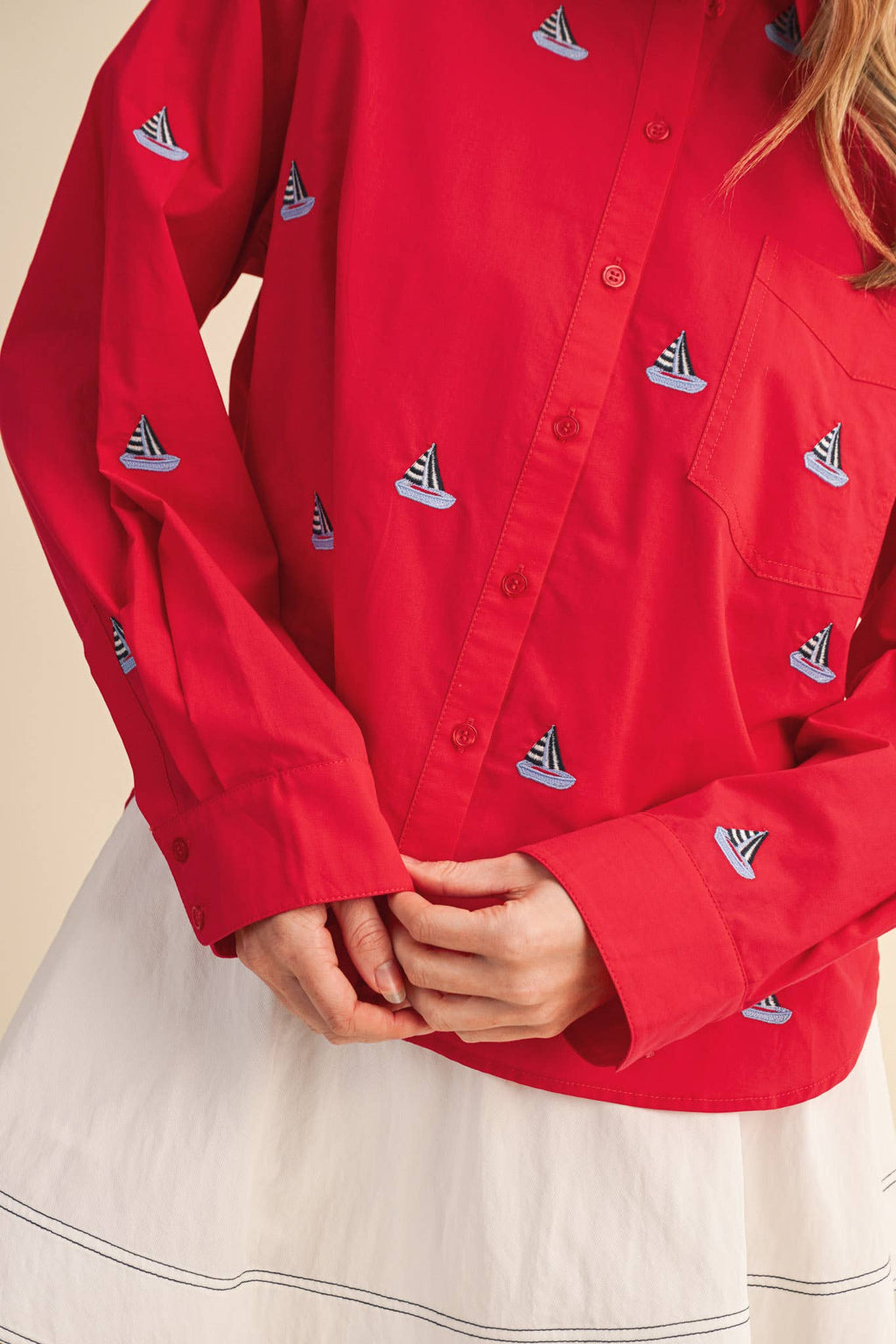 SAILBOAT EMBROIDERY BUTTON DOWN SHIRT MTP4688