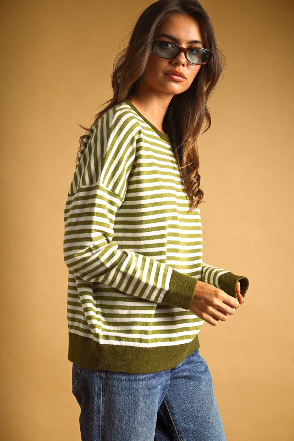 T7568   STRIPED MULTI COLOR CONTRAST KNIT TOP