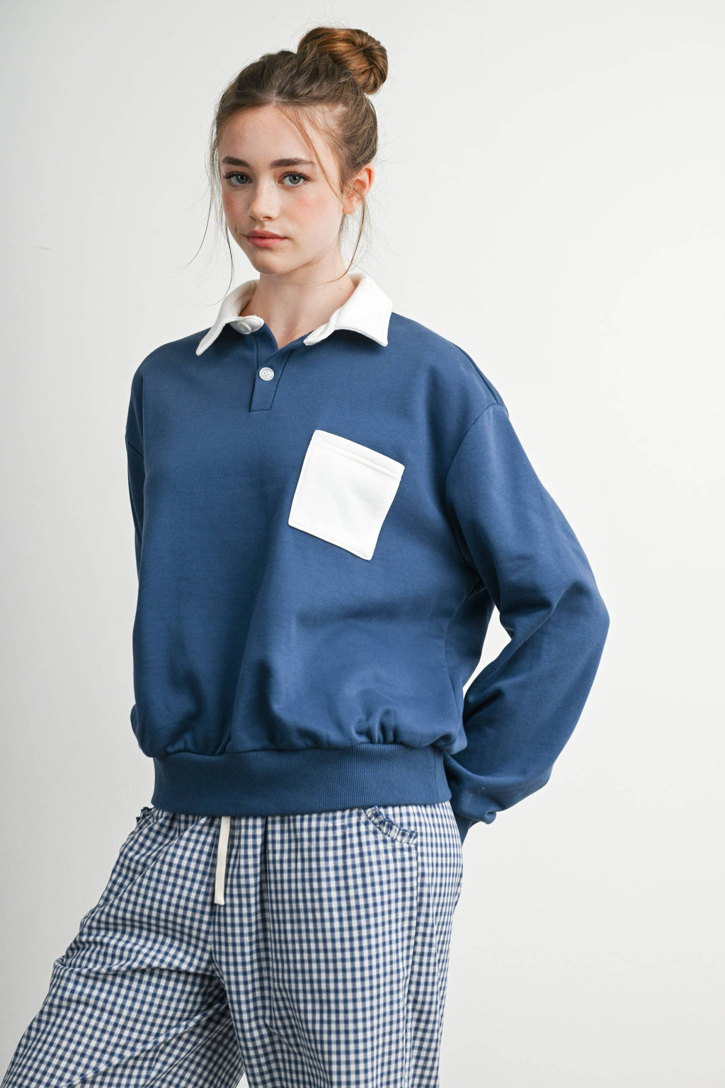 Two-Toned Polo Collar Sweatshirt - BMT7525