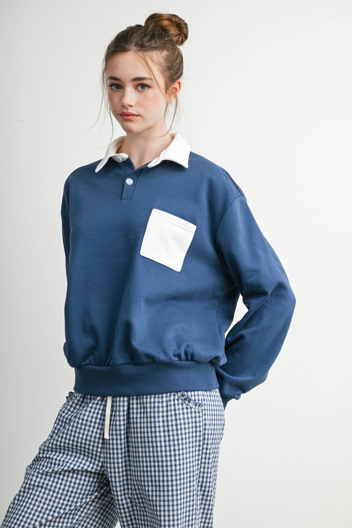 Two-Toned Polo Collar Sweatshirt - BMT7525