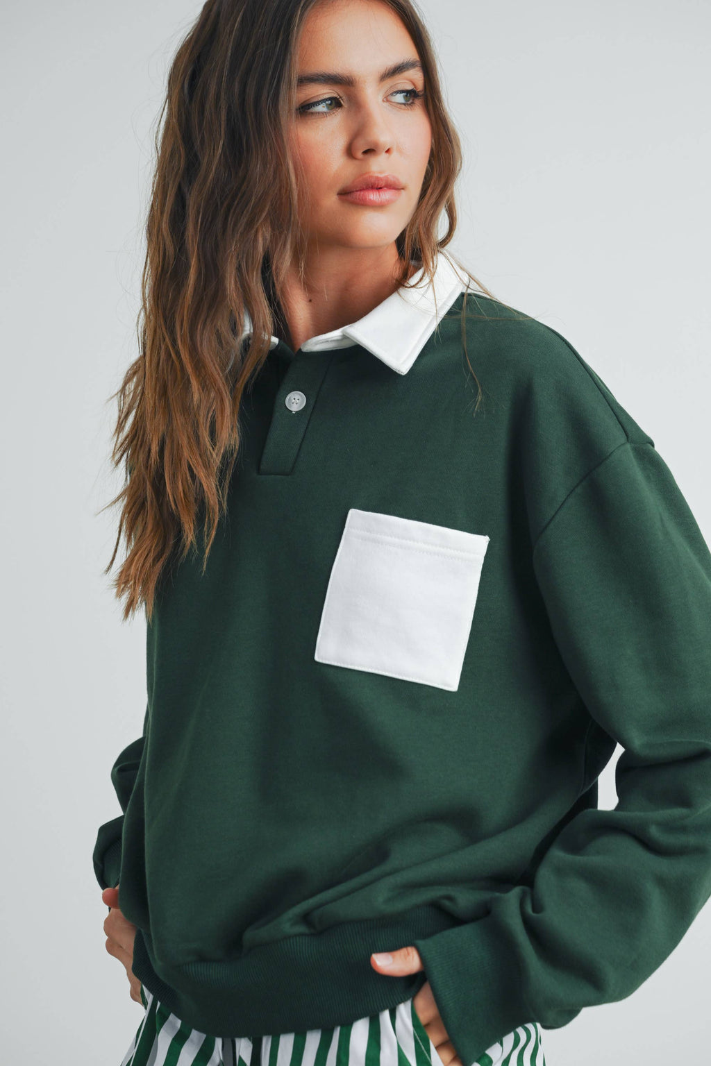 Two-Toned Polo Collar Sweatshirt - BMT7525