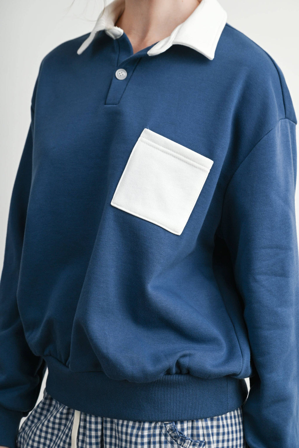 Two-Toned Polo Collar Sweatshirt - BMT7525