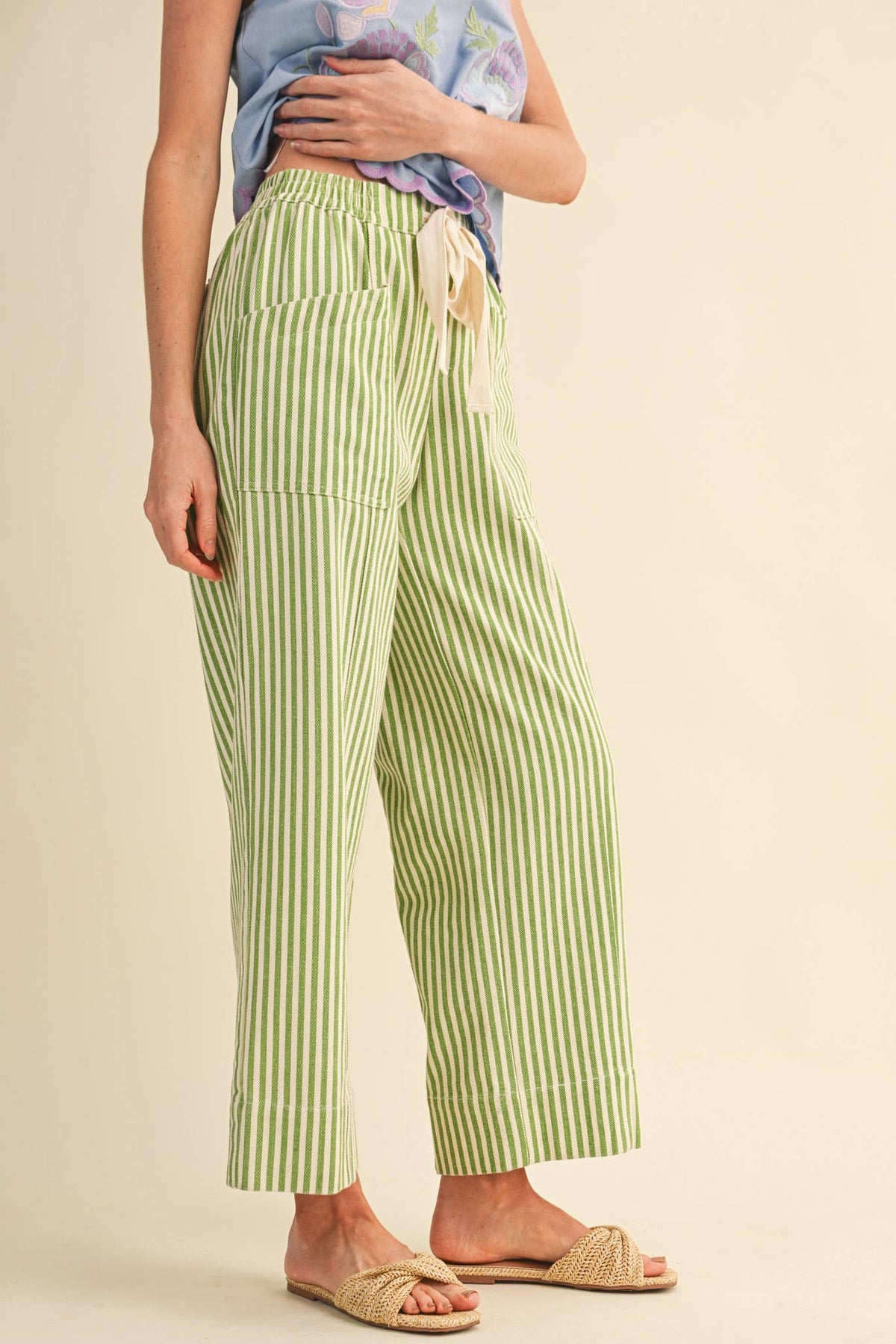 STRIPED WIDE LEG DRAWSTRING PANTS MP5090