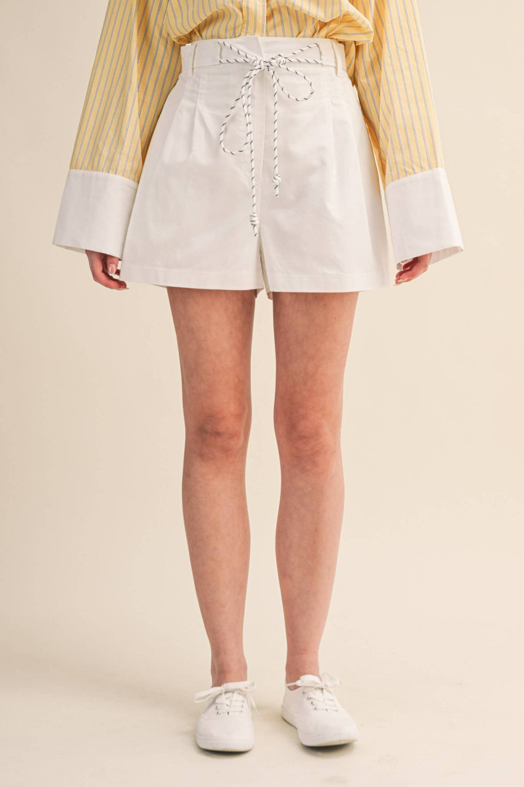 ROPE TRIM BELT PLEATED SHORTS MP4654