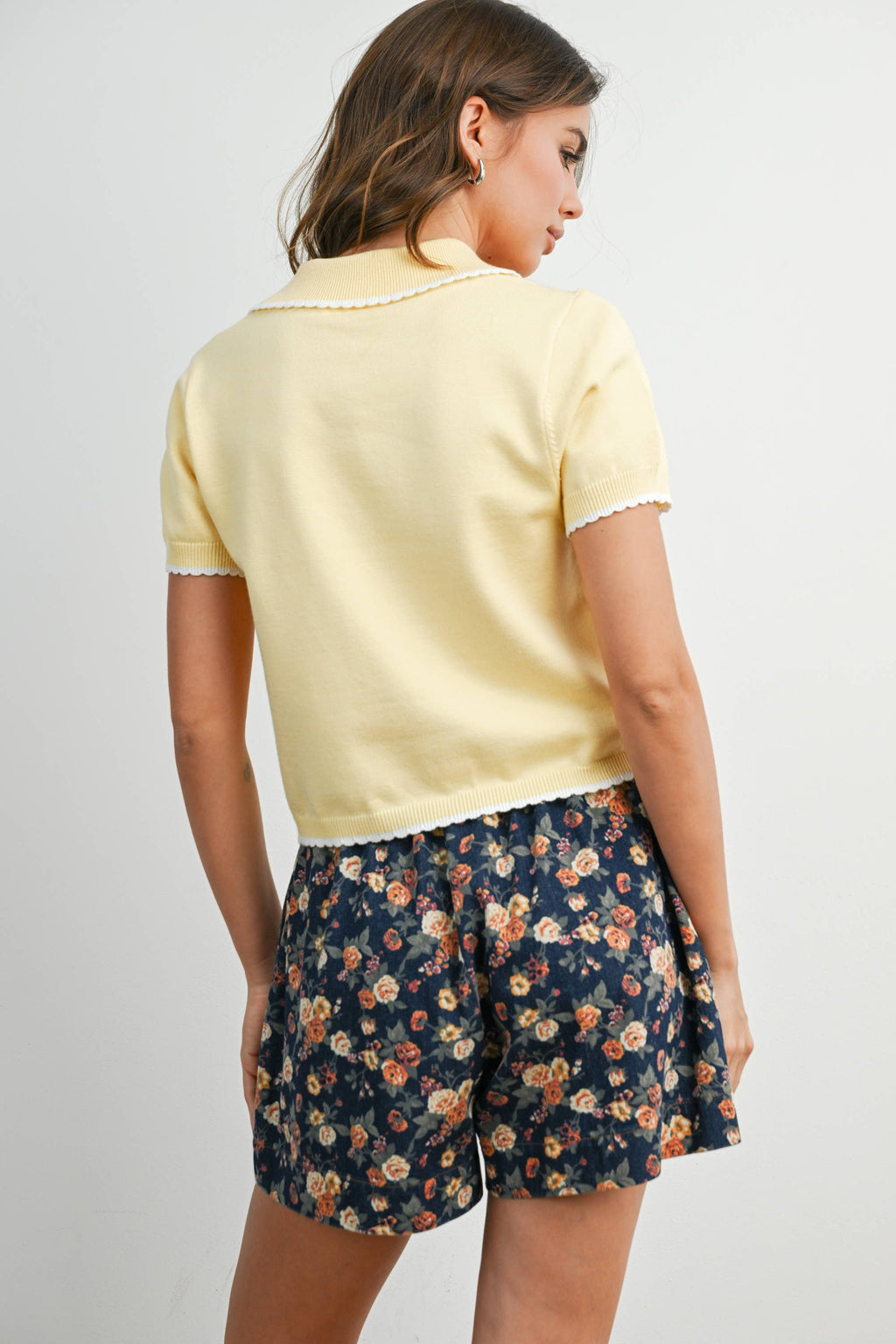 Scalloped Trim Knit Polo Top - BMW8391