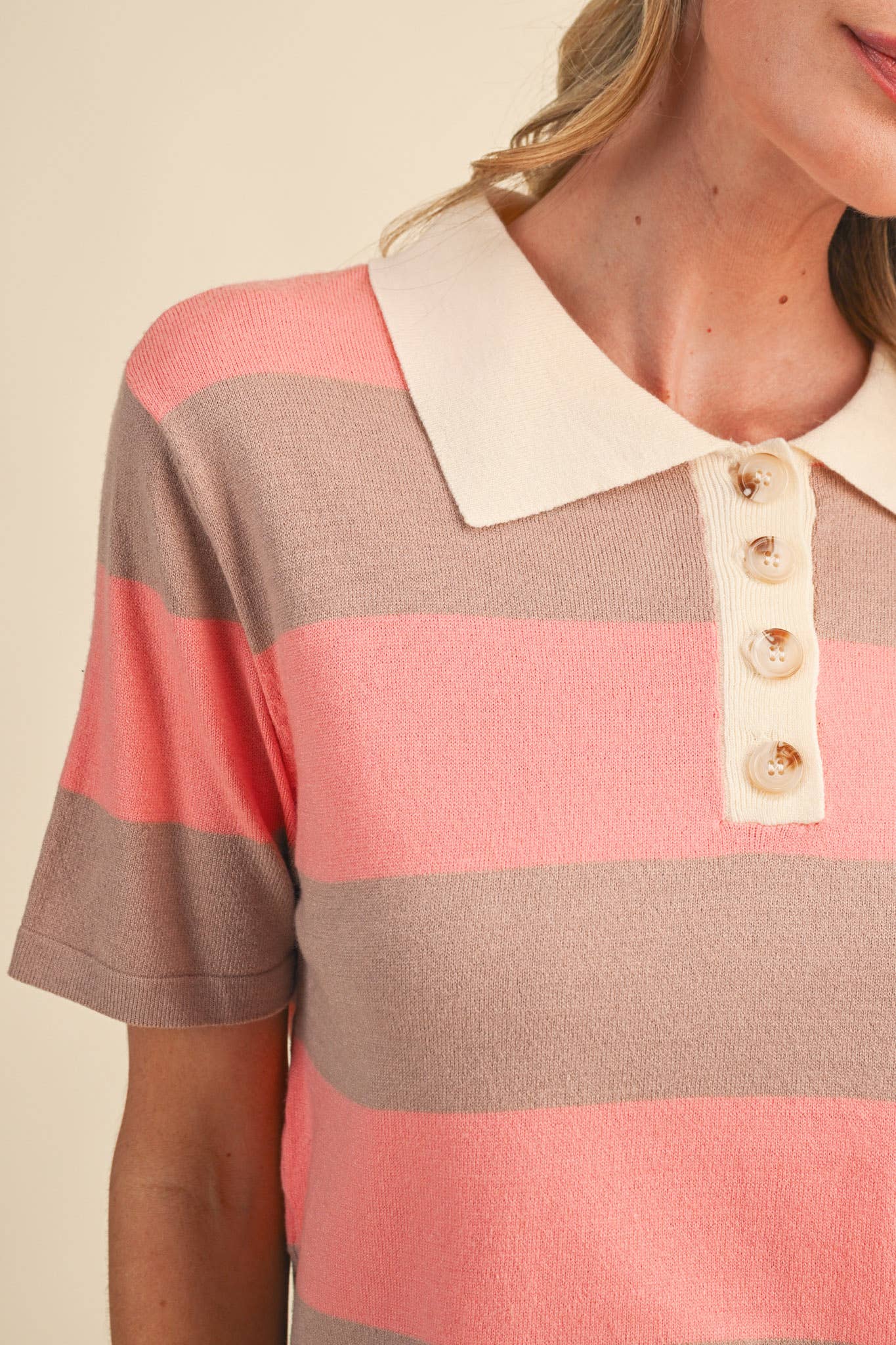 STRIPED SWEATER KNIT SHORT SLEEVE POLO MSW11339