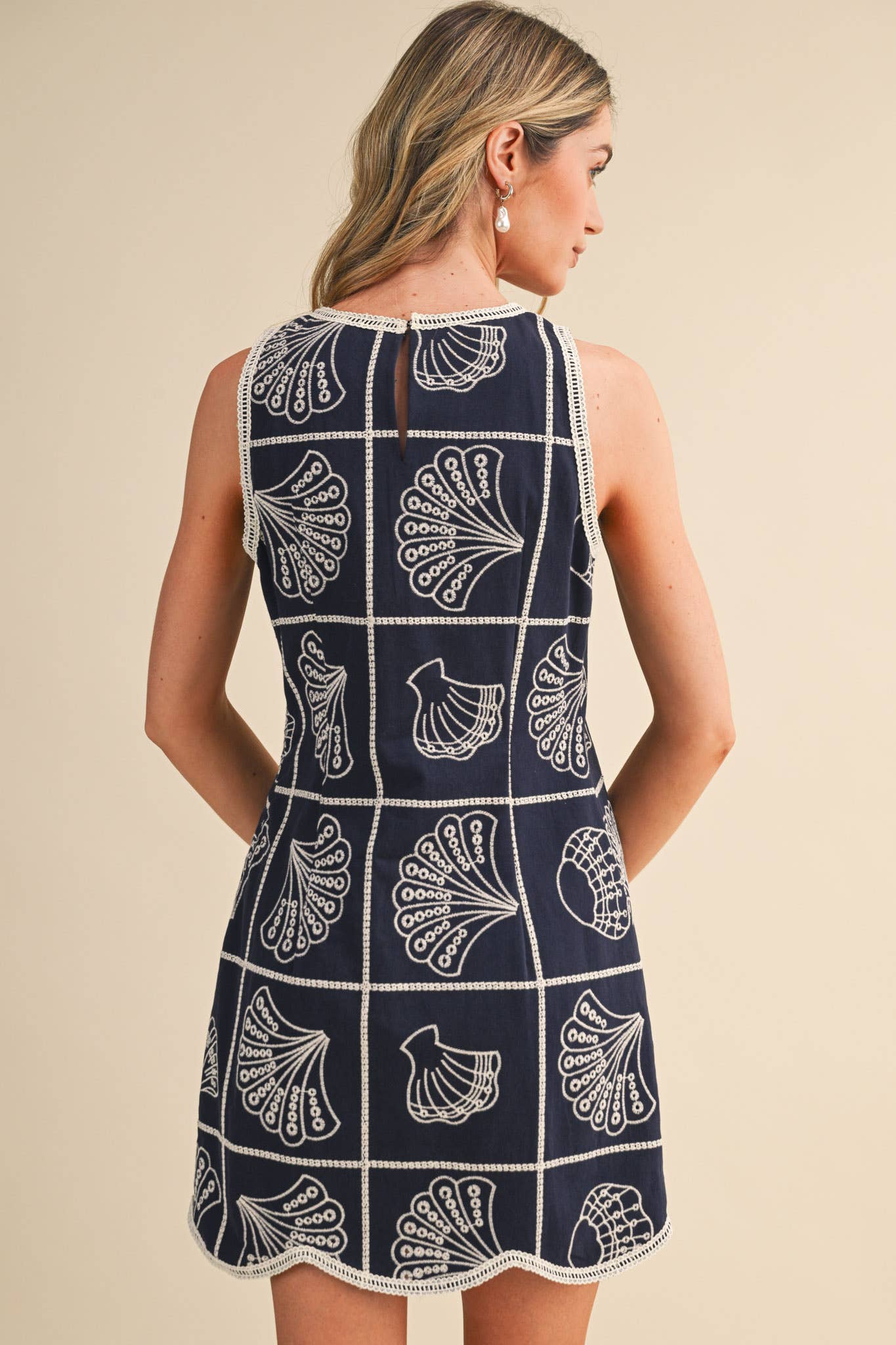 EMBROIDERED SHELLS A LINE MINI DRESS MDR4919