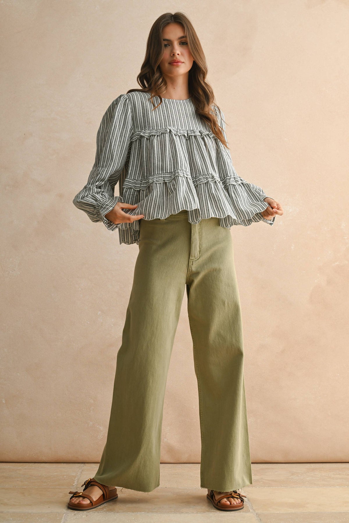 MMP623   STRAIGHT WIDE LEG DENIM PANTS