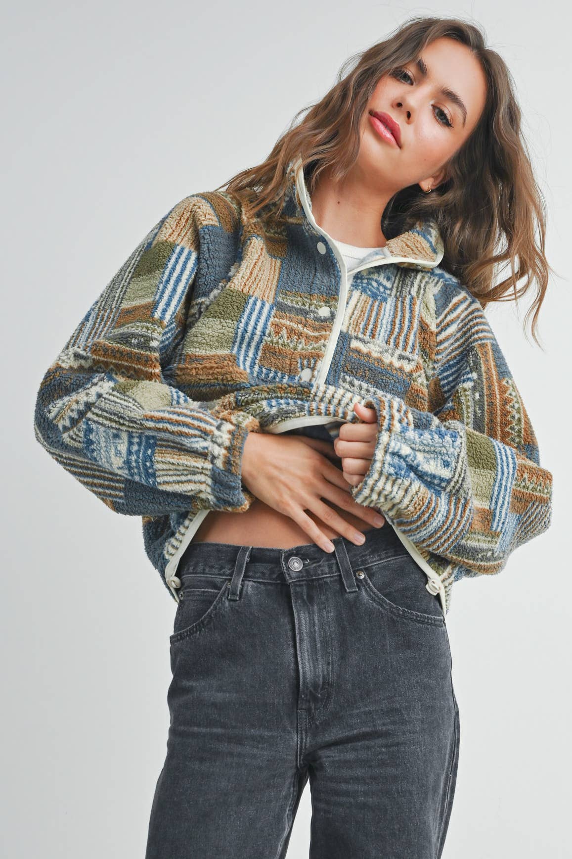 Patchwork Print Multicolor Sweatshirt - BMT7495