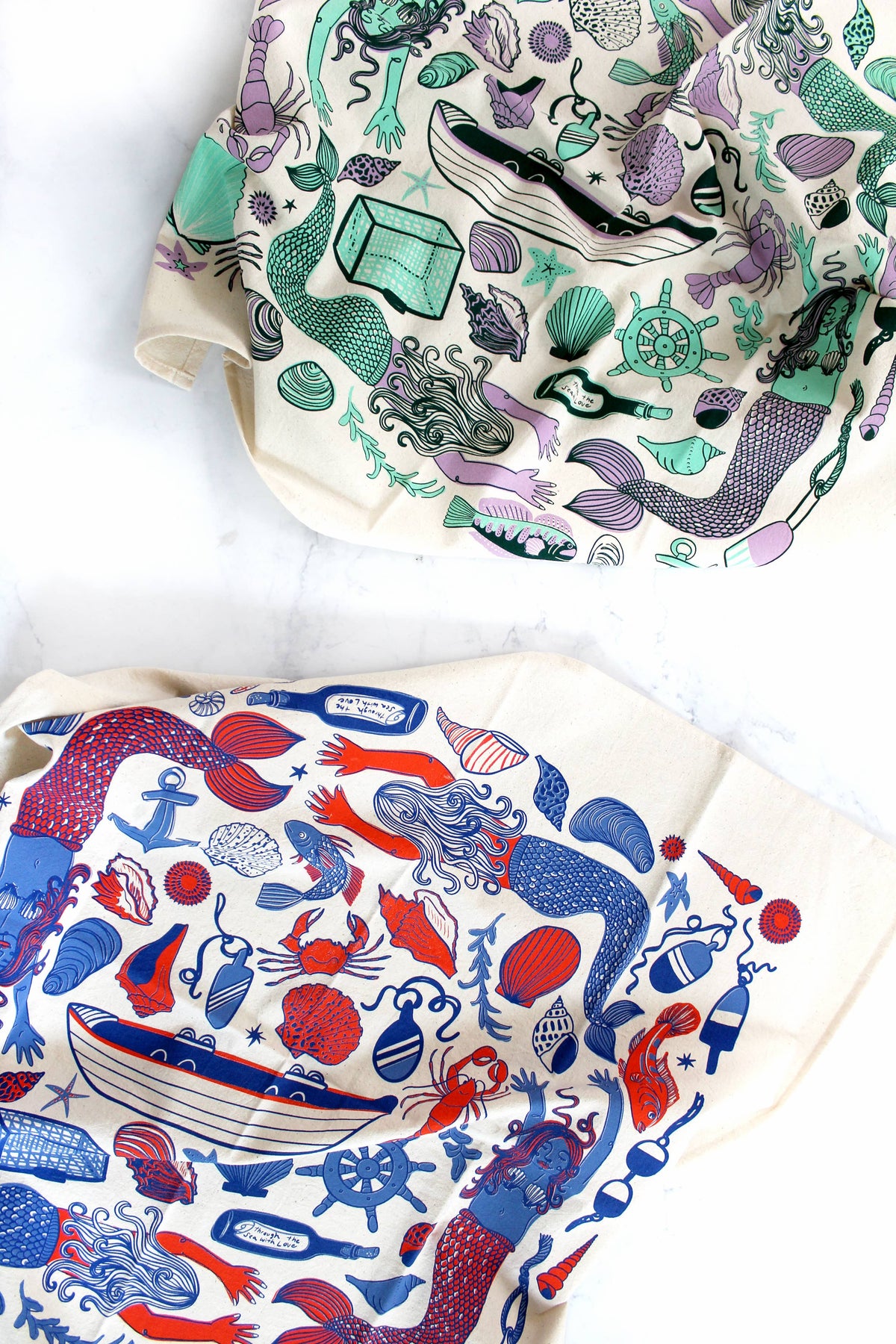 Mermaid Fantasy Screen Printed Tea Towel