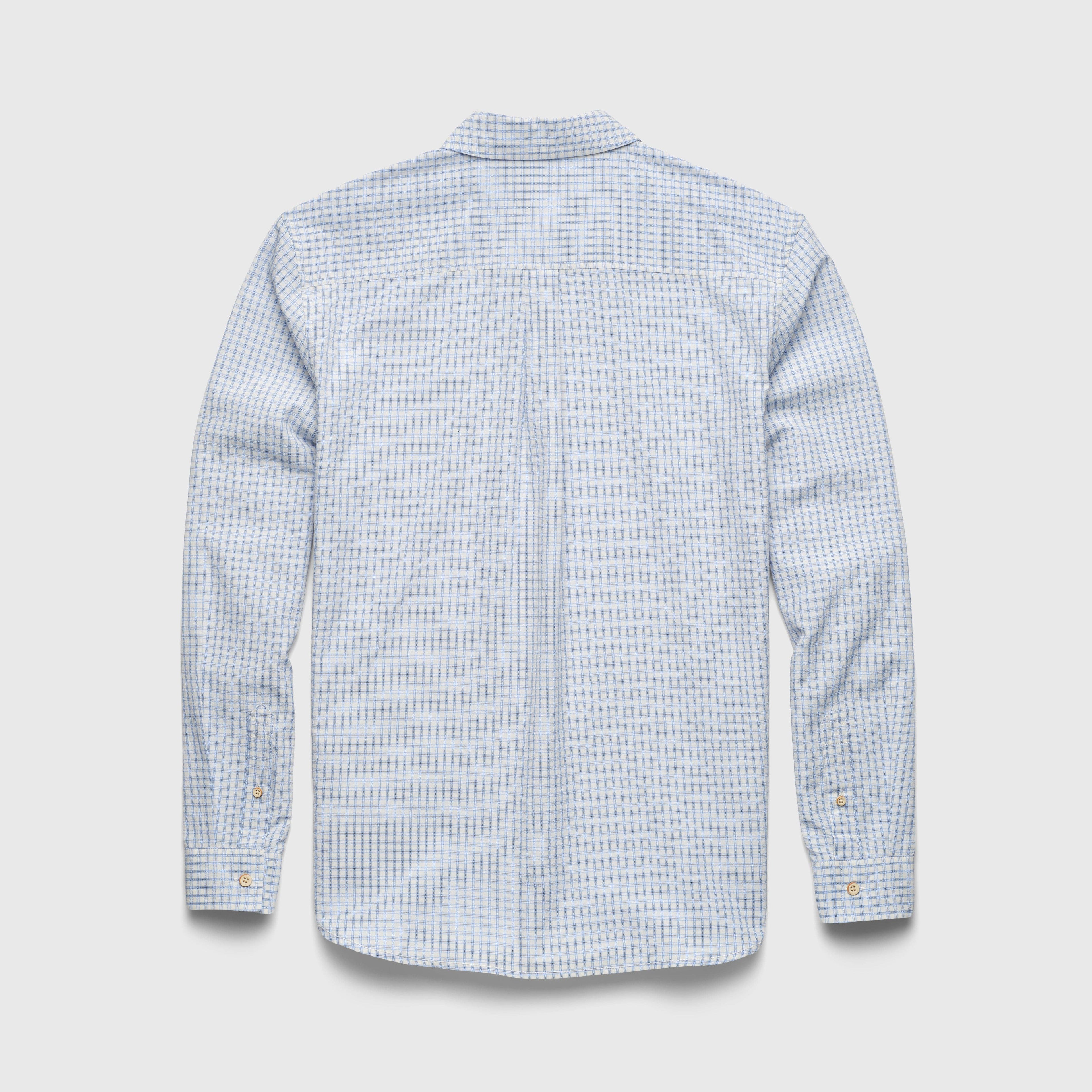 Brian Micro Check Seersucker Shirt - Blue