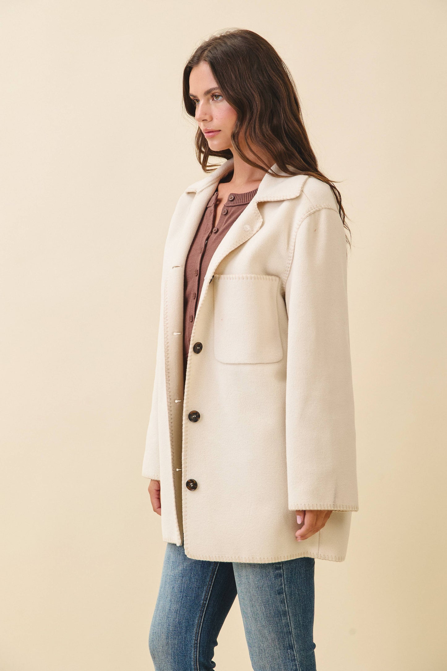 Contrast Stitch Blend Coat