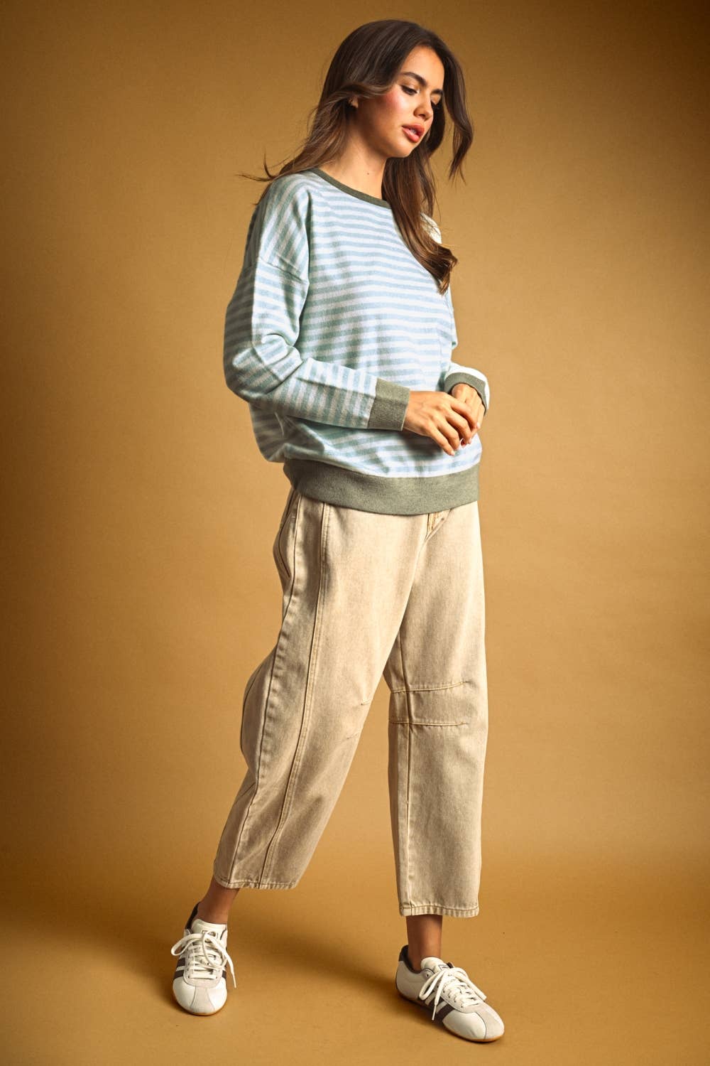 T7568   STRIPED MULTI COLOR CONTRAST KNIT TOP
