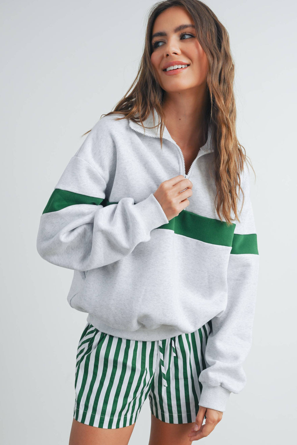 Two-Toned Half Zip Collar Sweatshirt - BMT7535