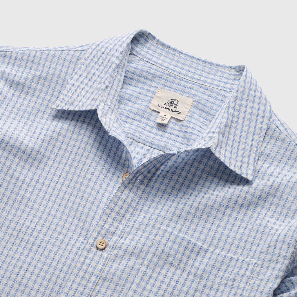 Brian Micro Check Seersucker Shirt - Blue