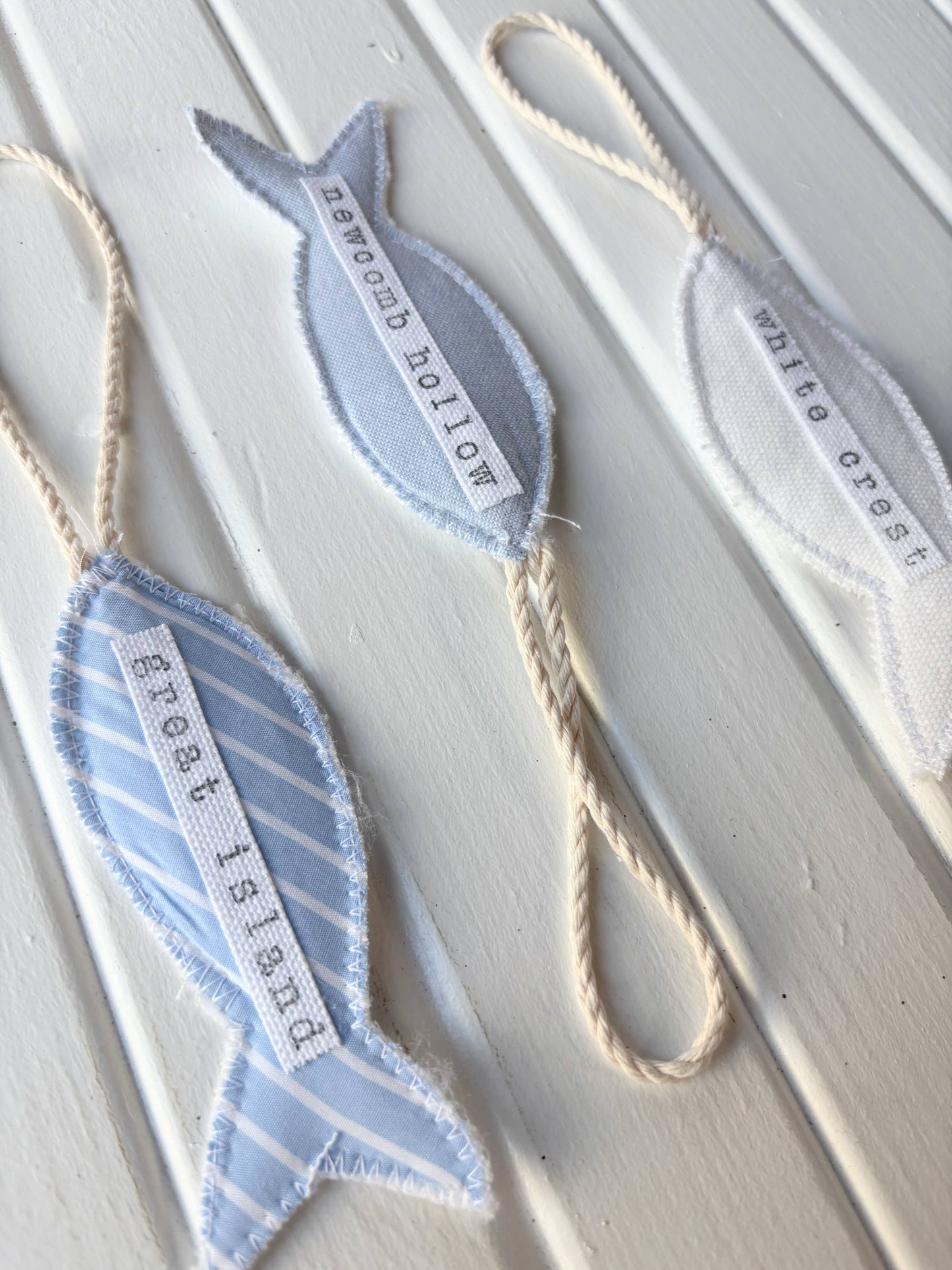 Personalized Upcycled Coastal Fabric Fish Ornament