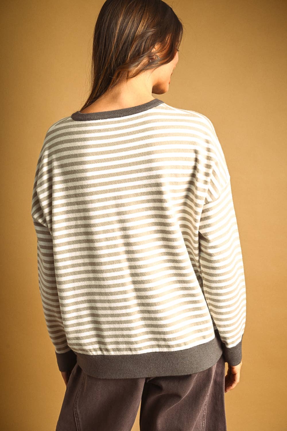 T7568   STRIPED MULTI COLOR CONTRAST KNIT TOP