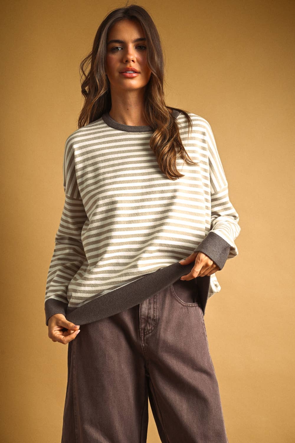 T7568   STRIPED MULTI COLOR CONTRAST KNIT TOP