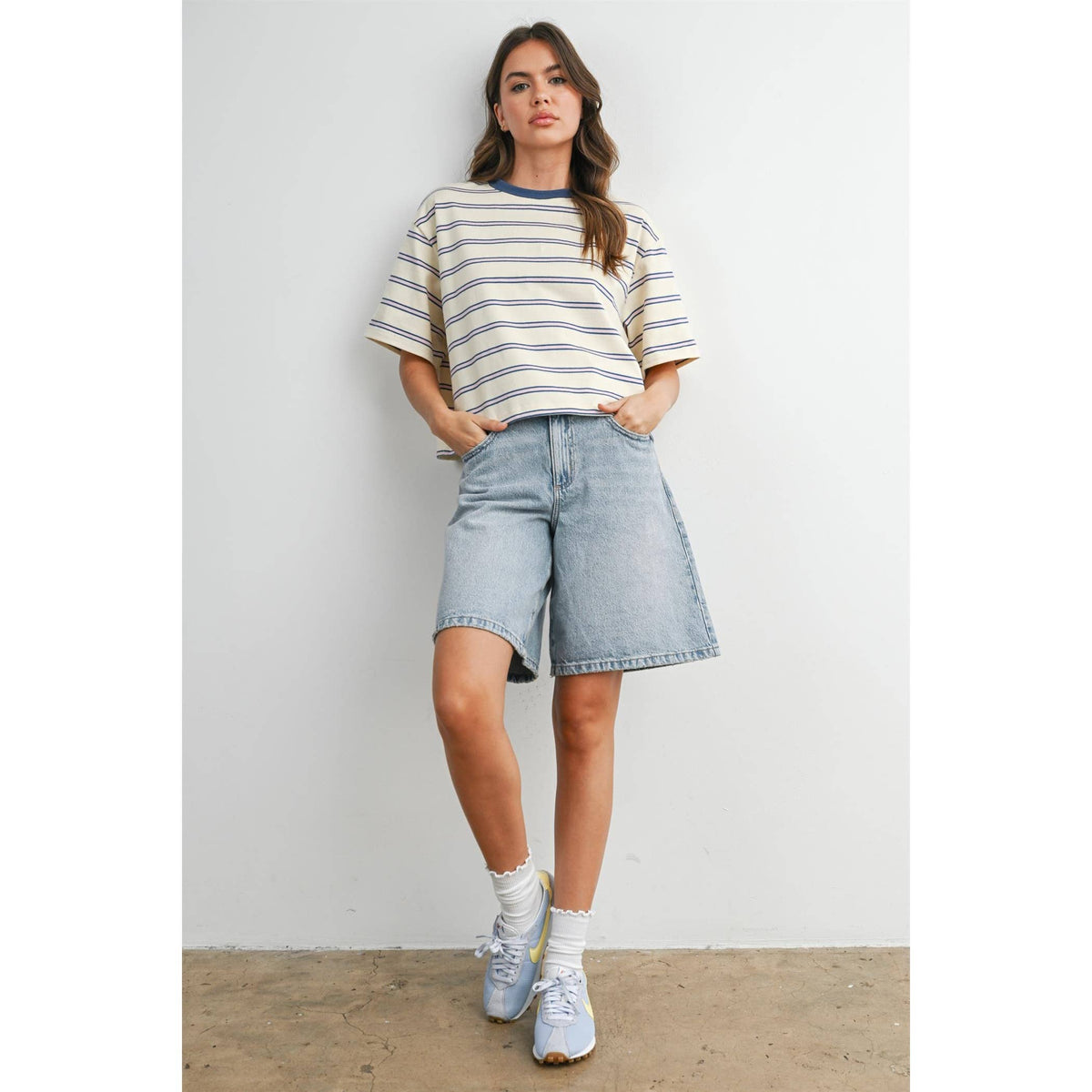 Striped Boxy Cropped T-Shirt - BMT8347