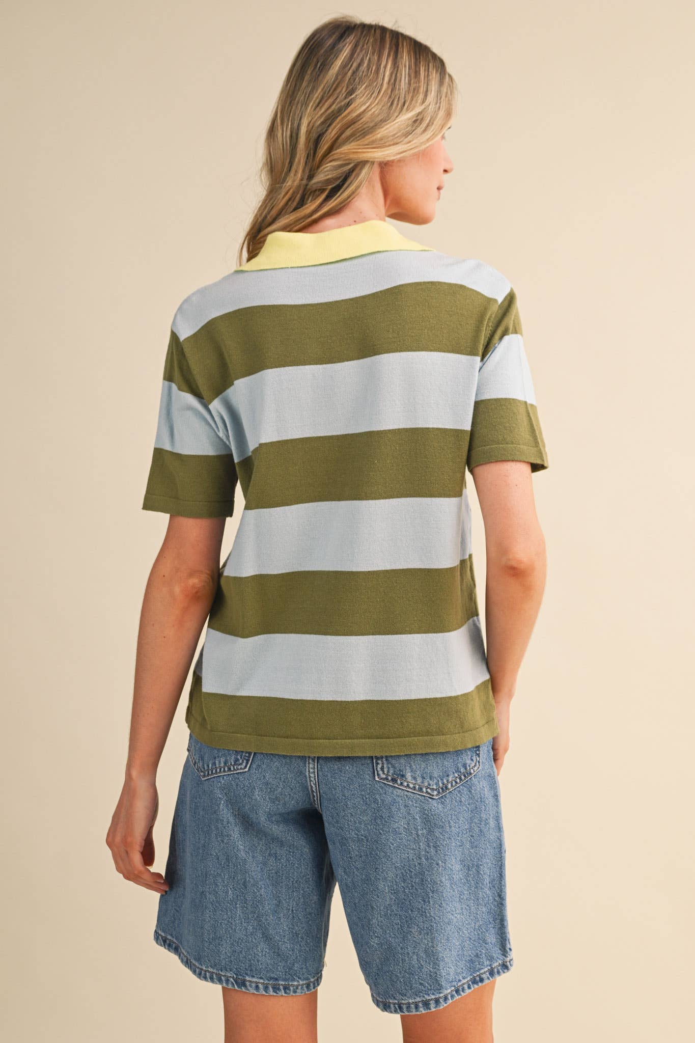 STRIPED SWEATER KNIT SHORT SLEEVE POLO MSW11339
